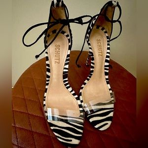 Like new (only worn once) Sexy cow hair heels, tie at the ankle! “GORGEOUS”